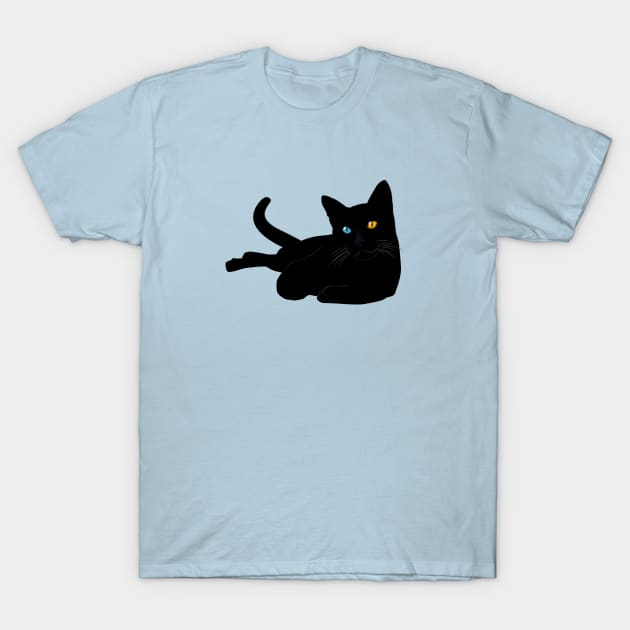 Mysterious Black Cat - Unique Graphic Design T-Shirt by HelenSokolovaDesign